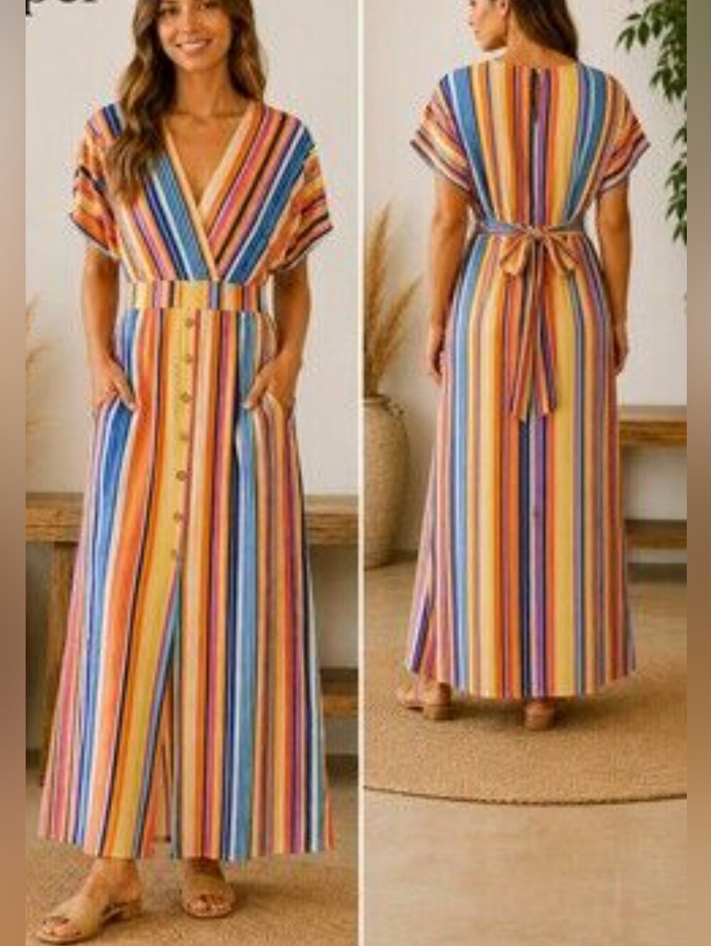 Harper 100% Rayon Vacation Resort Casual Brunch Pocket Maxi Dress